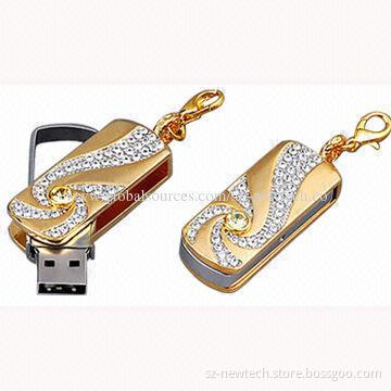 Jewelry Crystal Necklace USB Drives with 1 to 64GB Capacity, Plug-and-play, OEM or ODM